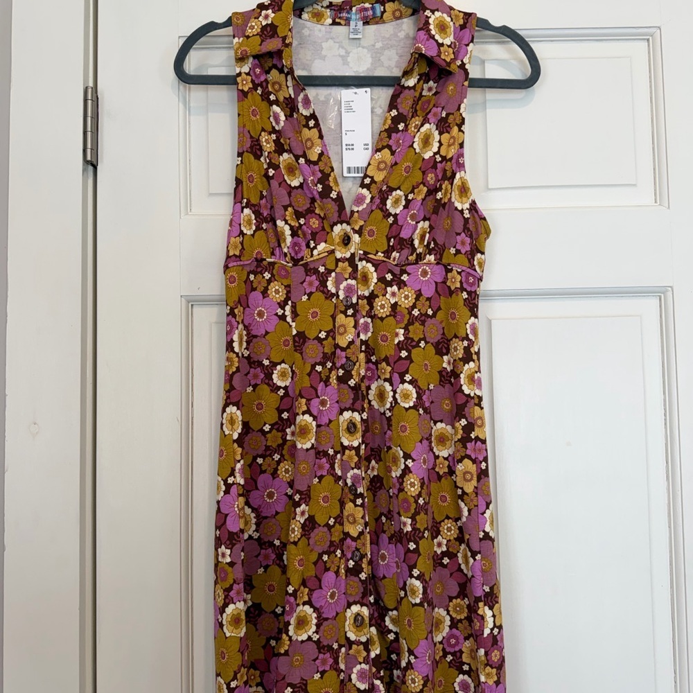 Urban Outfitters Sleeveless Floral Mini Dress in Olive Green and Plum 70s NWT